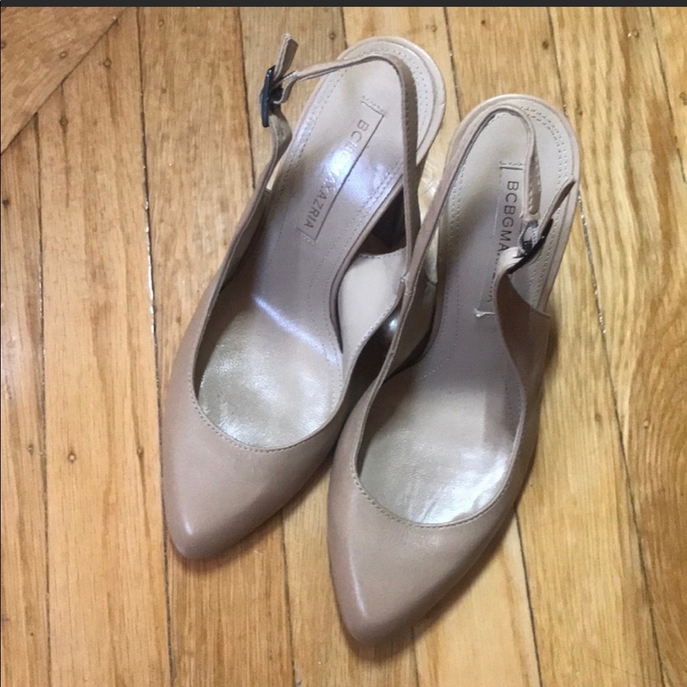 Chunky heel sling back pumps